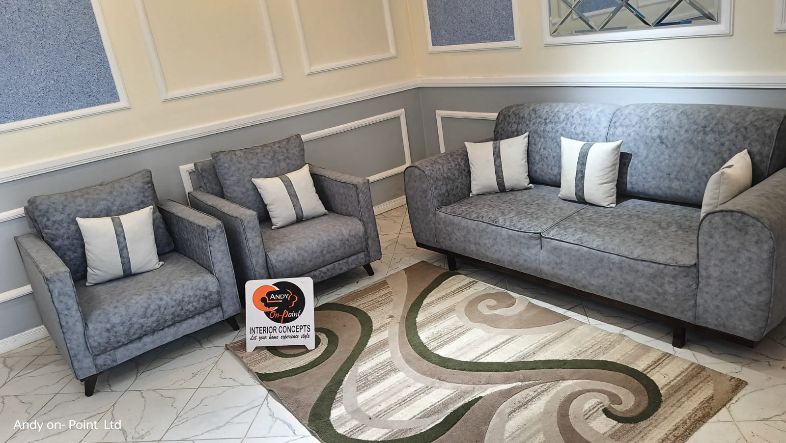 Custom living room furniture set by Andy On Point Nairobi showroom
